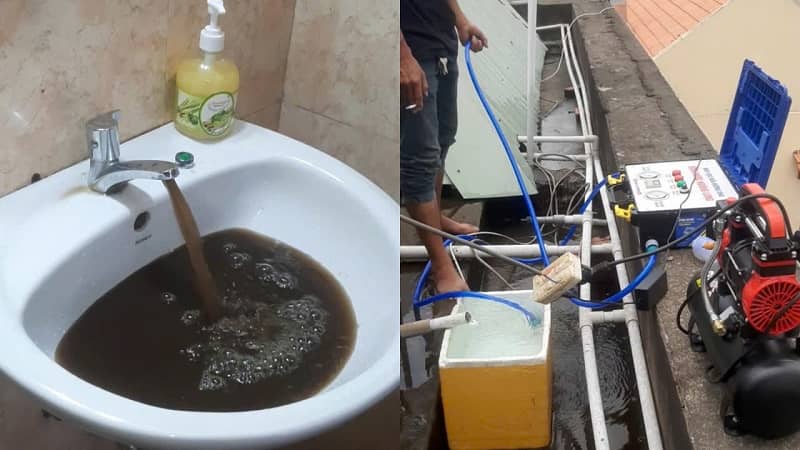 Thợ Hà Phát dùng máy súc rửa đường ống nước nóng lạnh âm tường tại nhà khách phường Tân Hưng Thợ Hà Phát dùng máy súc rửa đường ống nước nóng lạnh âm tường tại nhà khách phường Tân Hưng